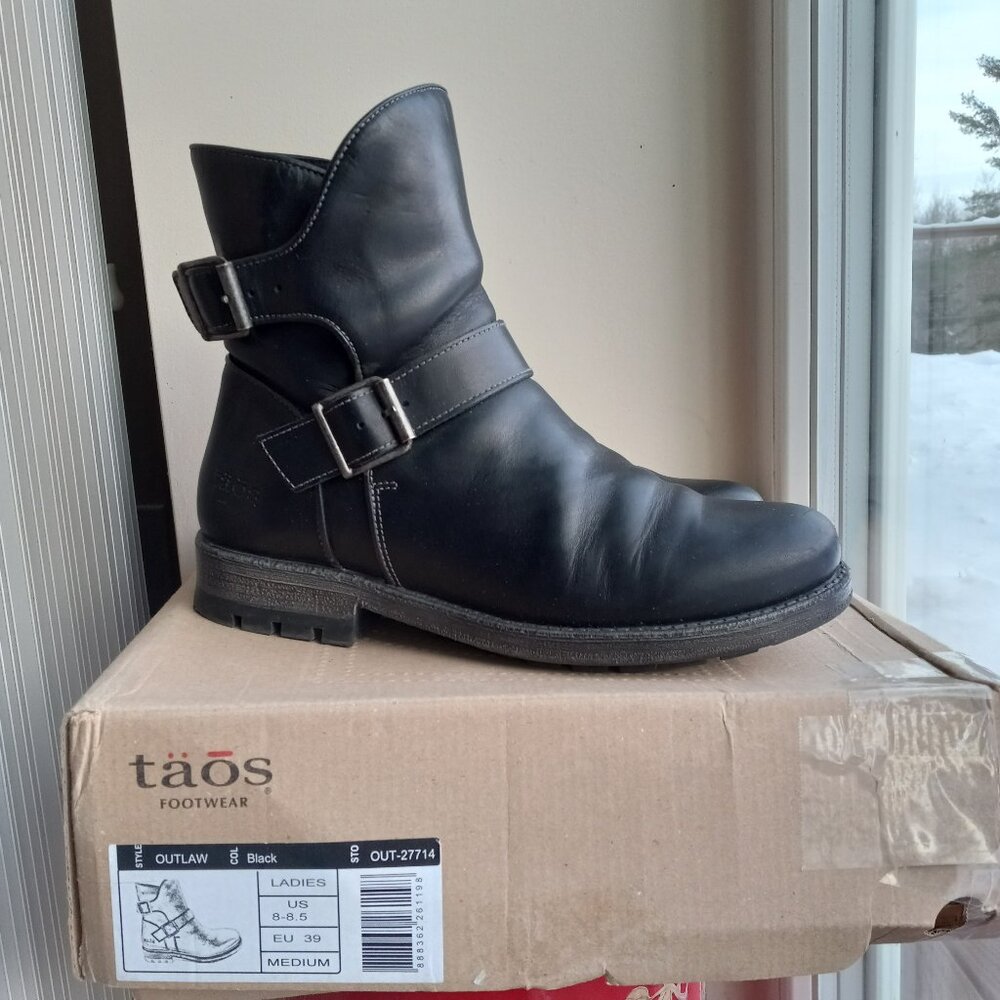 Taos Footwear Outlaw Black Leather Motorcycle Boots 39 US 8 - 8.5 Made in Portug